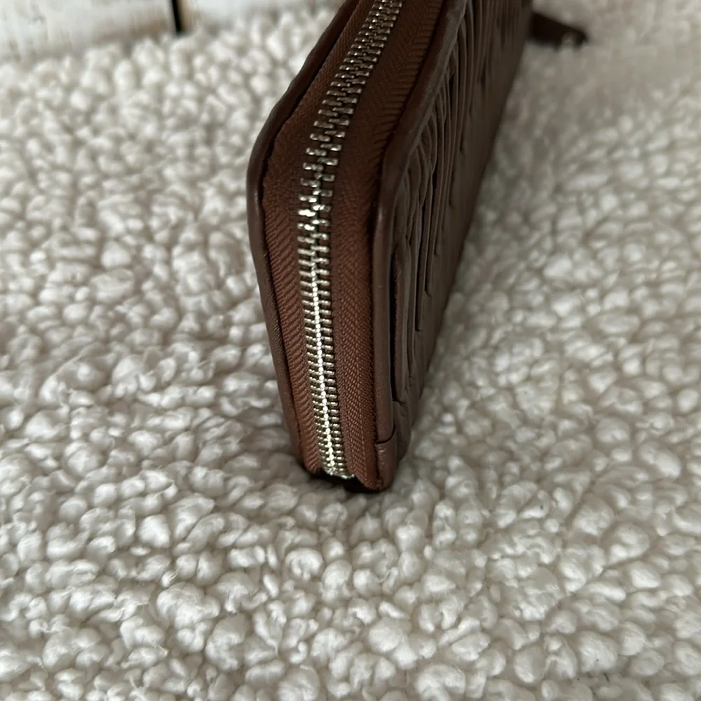 Coach Metallic Bronze Madison Gathered Leather Accordion Zip Wallet